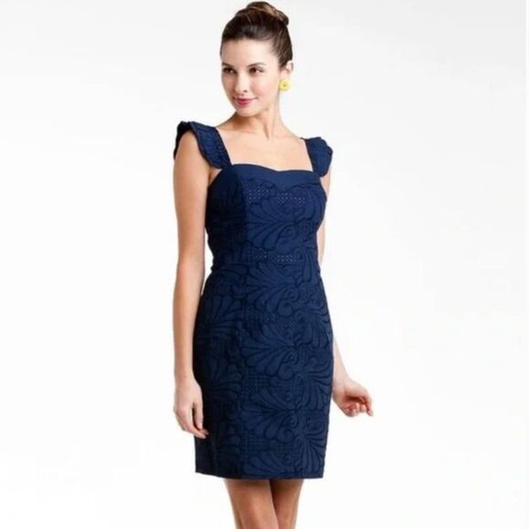 Lilly Pulitzer Dresses & Skirts - LILLY PULITZER A Dollop of Scallop Eyelet Sarafina Shift Dress, Navy, Size 2